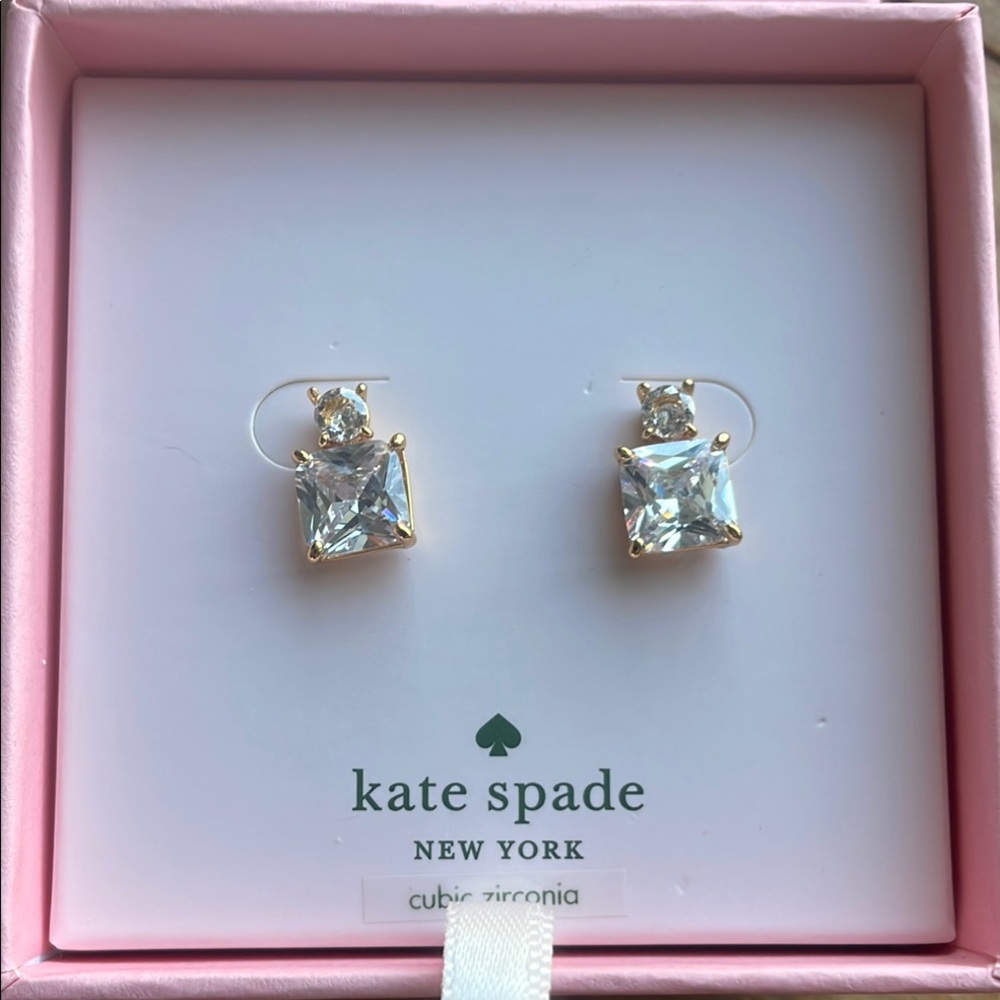 Kate Spade Flying Colors Delicate Drop Earrings Goldtone CZ New in Box